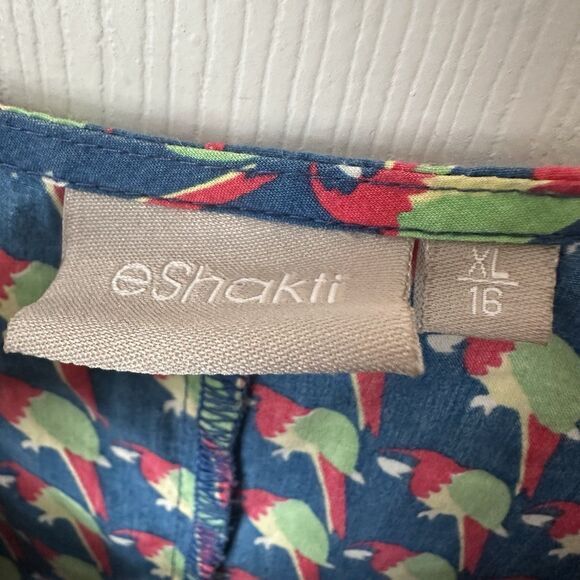 Eshakti Parrot Print Dress Size 16 Maxi Blue Short Sleeve Keyhole Cutouts XL - Picture 7 of 7